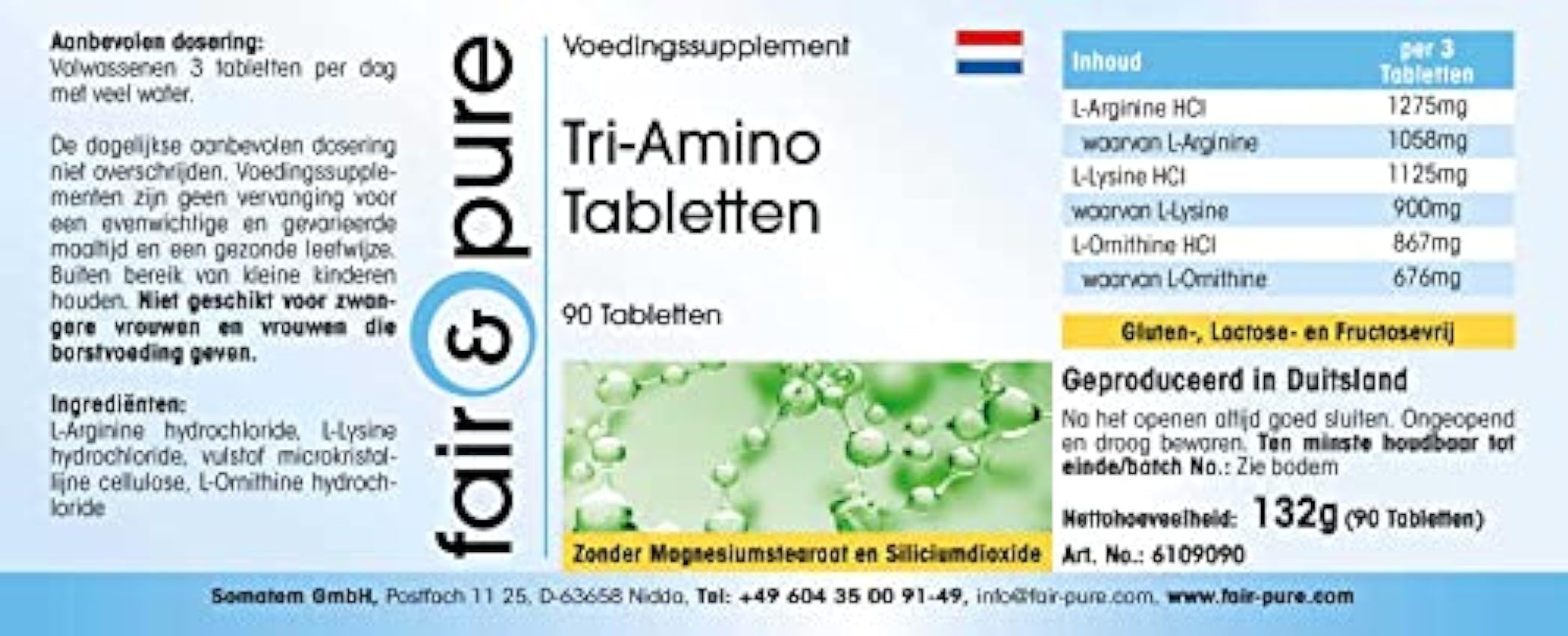 Fair & Pure® - Tri-Amino Complex - Complejo de Aminoácidos esenciales - L-Arginina, Ornitina y Lisina - Vegano - Alta pureza - 90 Comprimidos KQHWigg4