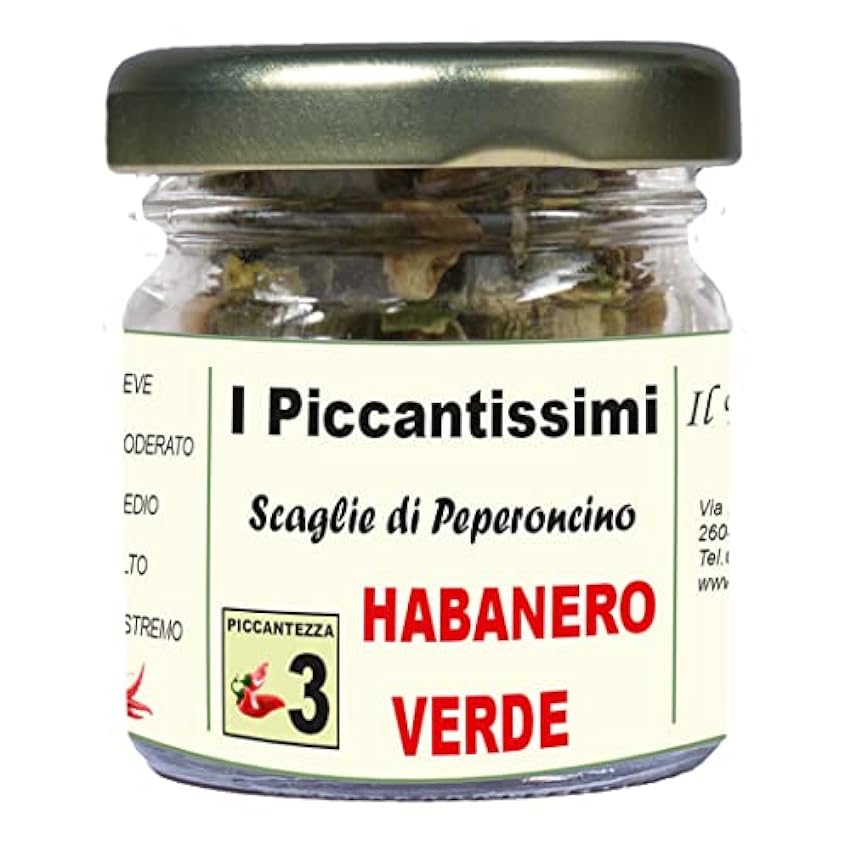 I Piccantissimi - Pimiento HABANERO VERDE muy picante en tarro (15 gr) - Chile en hojuelas de larga conservación - Chile cultivado en Italia (300.000 SHU) l3JLOwdn