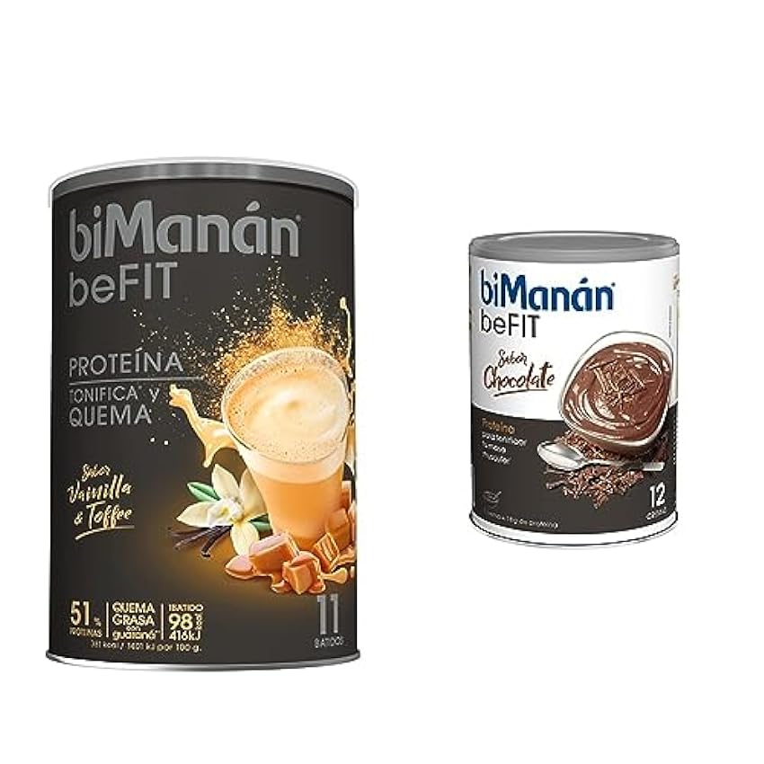 biManán beFIT Batido Vainilla - Toffee + Crema de Proteína Sabor Chocolate GdPyMucz