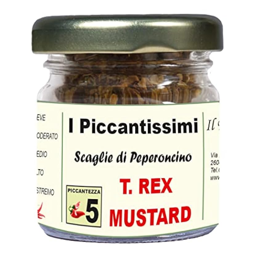 I Piccantissimi - Pimiento muy picante MOSTAZA T.REX en tarro (15 gr) - Copos de chile con larga vida útil Pimiento picante MOSTAZA T.REX cultivado en Italia (1.400.000 SHU) LCCRcUT2