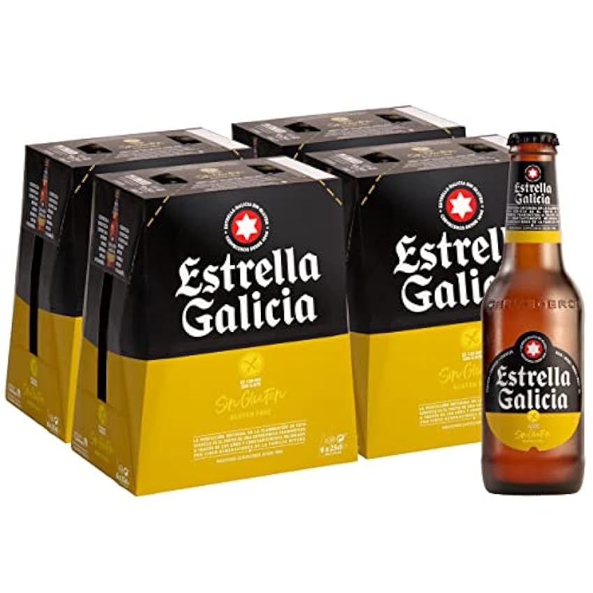 Estrella Galicia Sin Gluten - Cerveza Lager Sin Gluten, Pack de 24 Latas x 25 cl, Sabor Neutro y Ligero, Aroma a Cebada y Malta, 5,5% Volumen de Alcohol fRSDBH8h