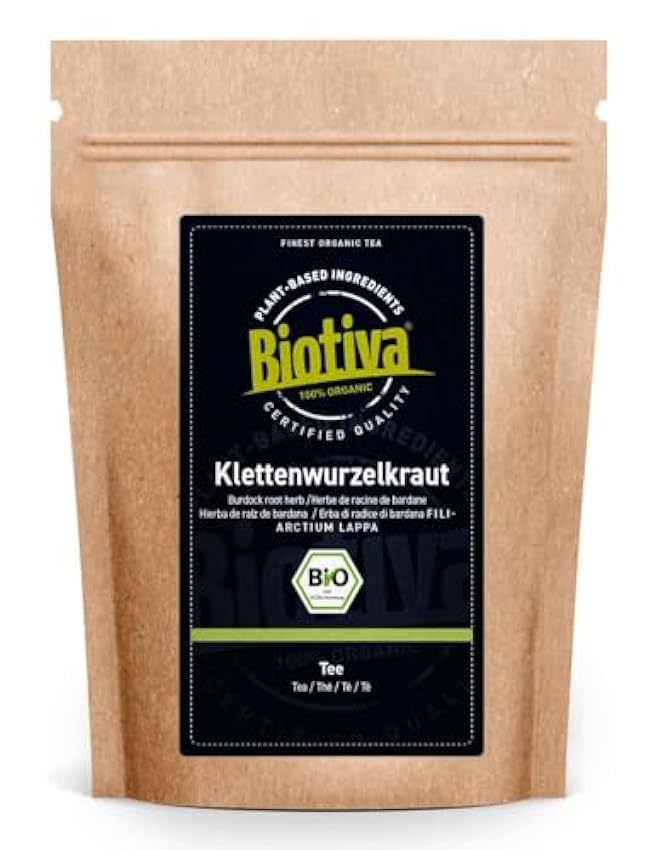 Biotiva Tisana de bardana ecológica 250g - hierba de lobo purísima - sin aditivos - vegana - calidad 100% ecológica - embotellada y controlada en Alemania JCfCcHSL