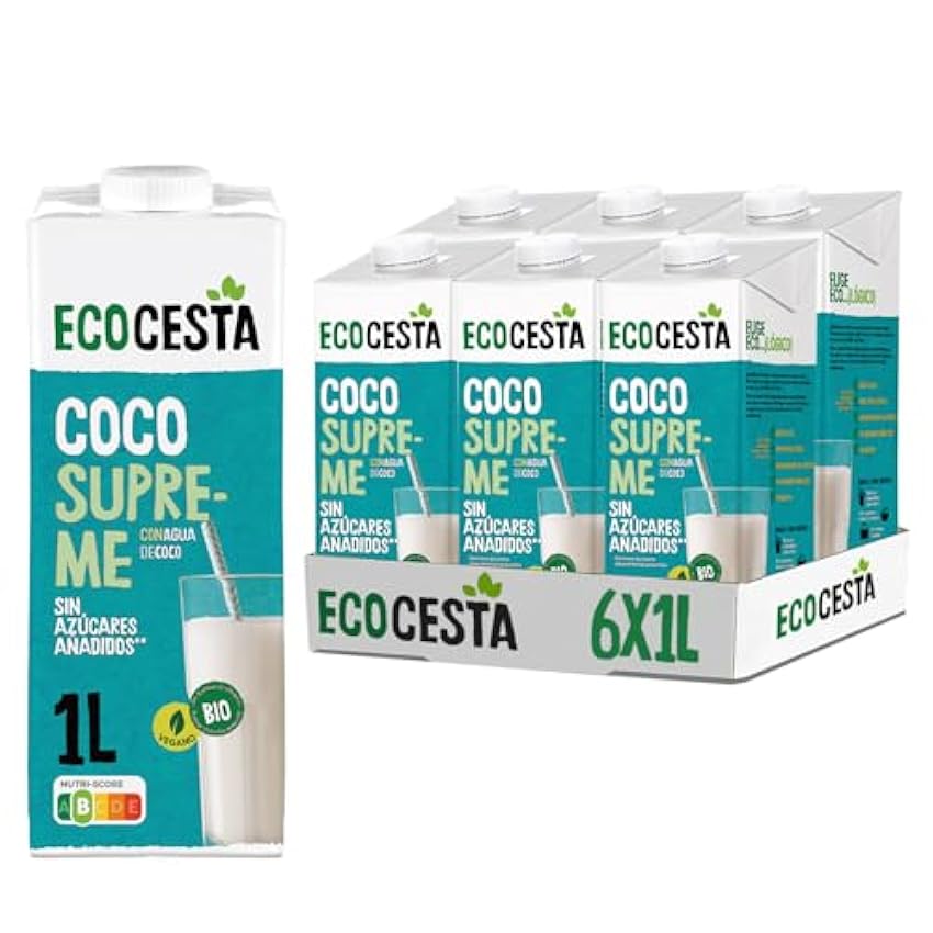 Ecocesta - Pack de 6 Unidades de 1 L de Bebida Ecológica Vegetal de Coco Supreme - Sin Azúcar Añadido y Sin Gluten - Apto para Veganos m9MMKzab
