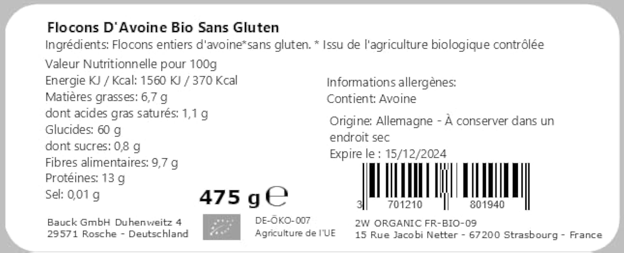 Copos De Avena Sin Gluten Orgánica 475g Bauckhof | Avena Bio En Copos Sin Gluten mJlzuWKJ