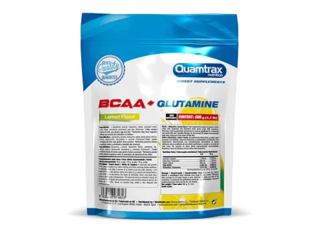Quamtrax Nutrition - Direct BCAA 2.1.1 - Aminoácidos esenciales que incluyen Leucina, Isoleucina y Valina - con sabor a Lemon - 500gr oE1Bp5vY