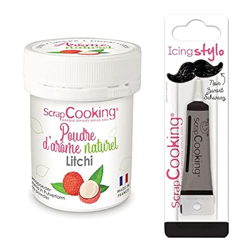 Aromatizante natural de alimentos en polvo 15 g Lychee + tubo de glaseado negro MT2egafn