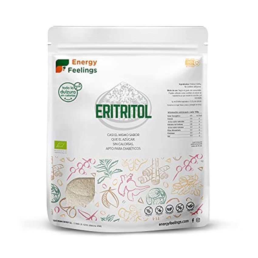 Energy Feelings Eritritol Granulado Ecológico | 0% Kcal | Edulcorante Y Endulzante Natural | Sin Azúcar | Sin Gluten | Vegano | Edulcorante Para Cocinar ivFtTGN9