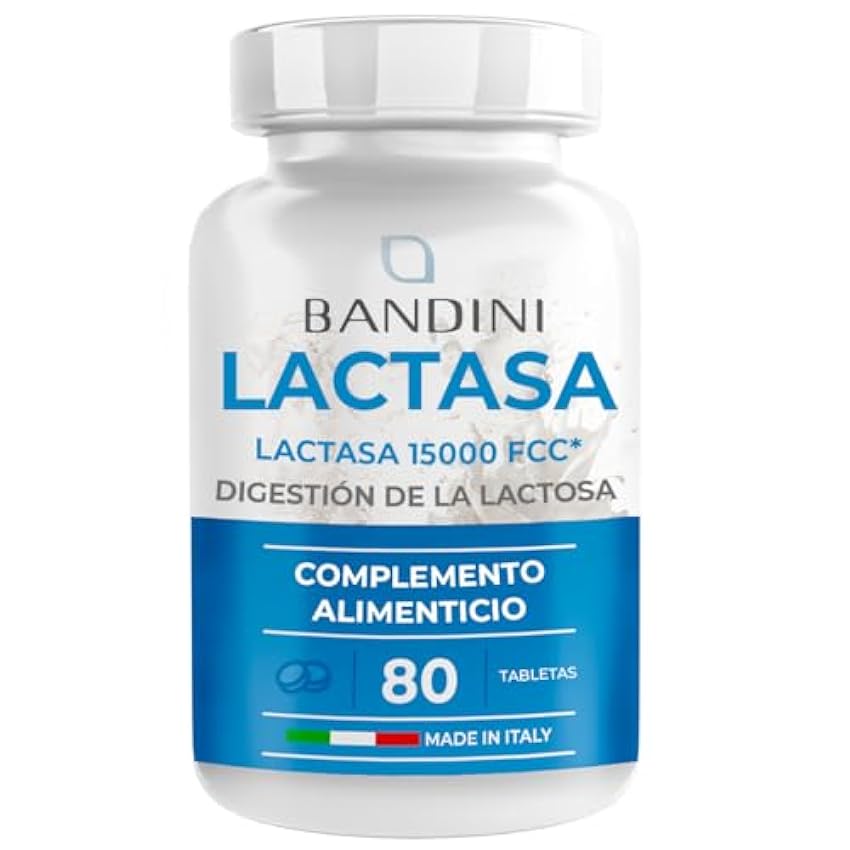 Bandini® Tabletas de lactasa 15.000 FCC - Para contrarrestar la incapacidad de tolerar la lactosa - Contribuyen a la digestión de la leche y los productos lácteos - Enzimas Digestivas - 80 tabletas kvbxIcuS