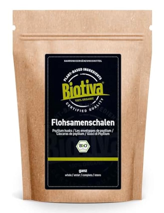 Biotiva Cáscara de ispaghul orgánico 99% pureza 1000 g - calidad alimentaria comprobada - rica en fibra alimentaria - bolsa de cierre hermético - llenada y verificada en Alemania (DE-ÖKO-005) PaXMdWgL