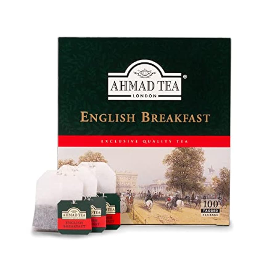 Ahmad Tea - English Breakfast - Té de desayuno negro - Té de Assam y Ceylon - Bolsitas de té de doble cámara con cinta con 2 g de té por ración - 100 bolsitas de té HPbzRxc5