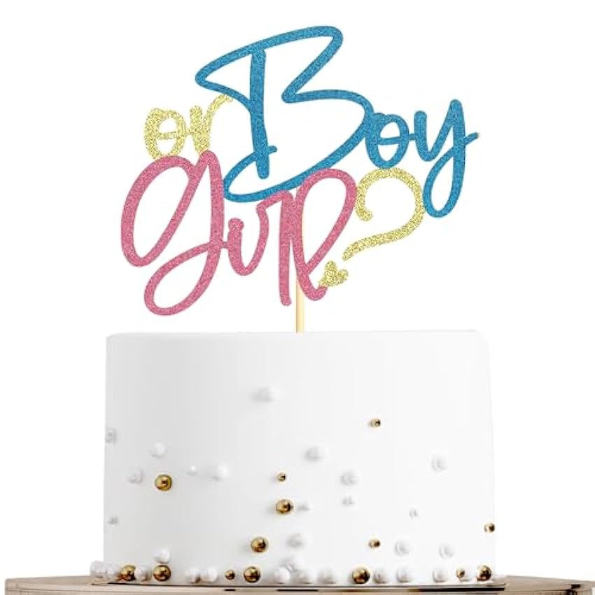 Sotpot 1 paquete de decoración para tartas de niño o niña con purpurina rosa o azul, decoración de pastel de revelación de género para baby shower, revelación de género, suministros de decoración de JS5fsuAw