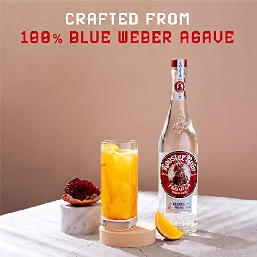 Rooster Rojo Blanco Tequila - Elaborado con 100% Agave Azul Weber - Doble Destilación, Filtrado por Plata, Sin Envejecer - 38% Vol - 70cl (700ml / 0,7litro) - Botella de Vidrio g9UQUj5Q