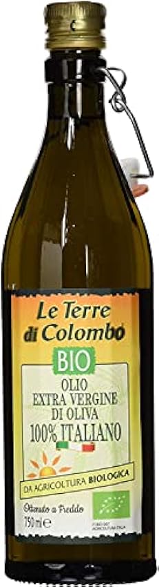 Le Terre di Colombo Aceite de Oliva Virgen Extra Ecológico 100 % Italiano, Botella con Estrías y Tapón Mecánico, 0.75 L GVOhLI2f