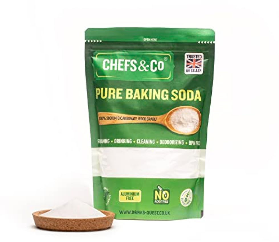CHEFS & CO Bicarbonato de sodio (1KG) | Grado Alimentario | Bicarbonato de sodio 100% | Sin aluminio | Sin gluten | Libre de BPA | Agente de recaudación FTNRMGnw