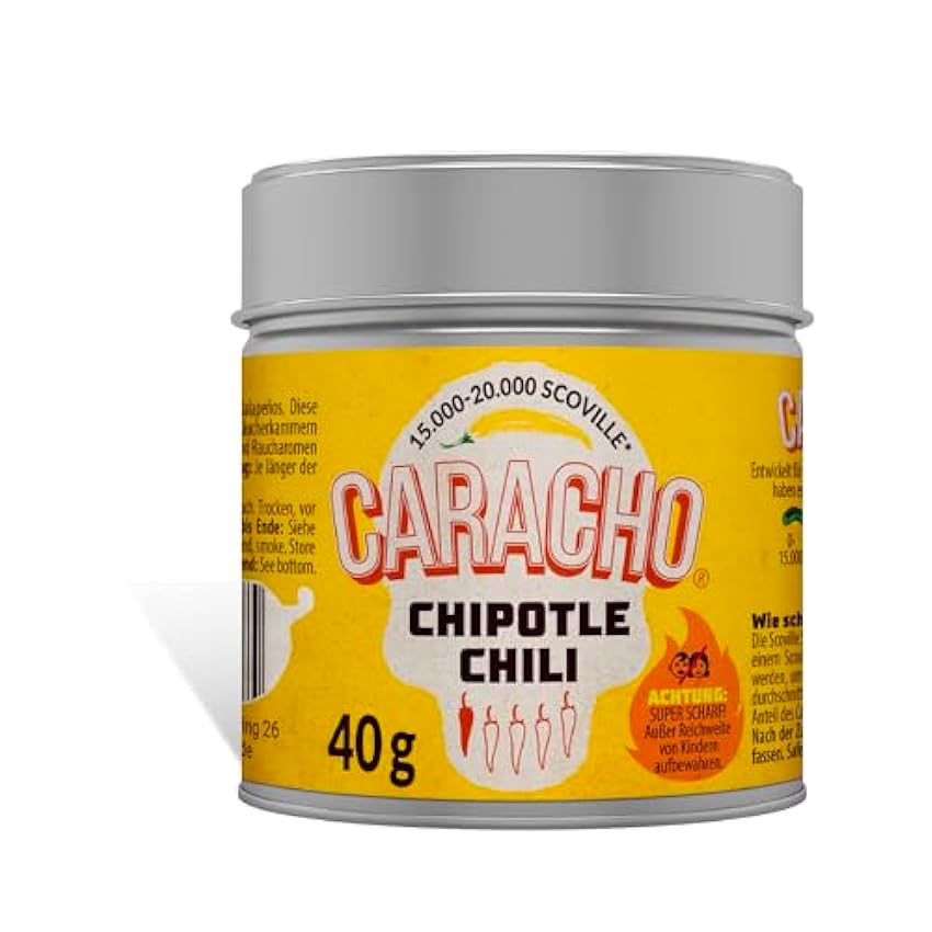 CARACHO 40 g Chili Chipotle Chili copos de chile rallado – Premium 100% polvo de chile en lata de metal especias/Scoville: 15.000 – 20.000 / especialidad de chile hvBFjyLn