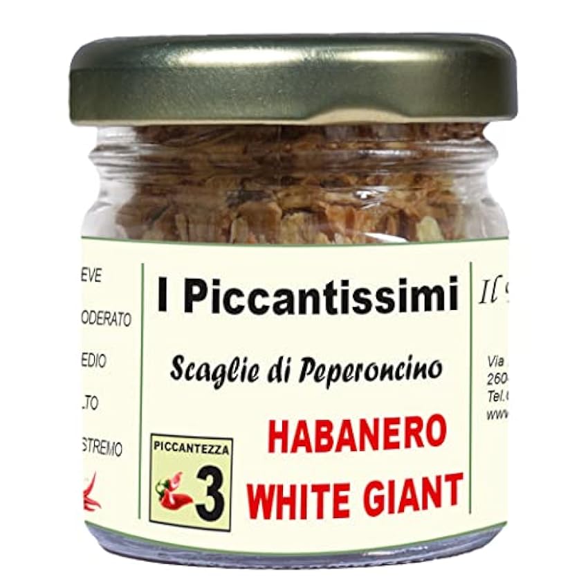 I Piccantissimi - Pimiento picante HABANERO BLANCO GIGANTE en tarro (15gr) - Chili Flakes de larga duración - Pimiento habanero cultivado en Italia (300.000 SHU) oIo5V10V