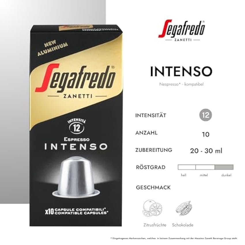Segafredo Zanetti 100 Cápsulas de Aluminio Compatibles con Nespresso Café Intenso Sabor Completo y Persistente (10 Cajas de 10 Cápsulas) - Adecuadas para Máquinas Nespresso Original L9NHY4Pk