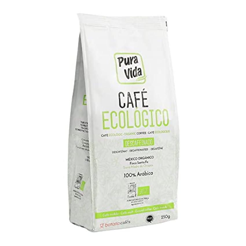 Pura Vida Café Ecológico Descafeinado Molido - 4 Paquet
