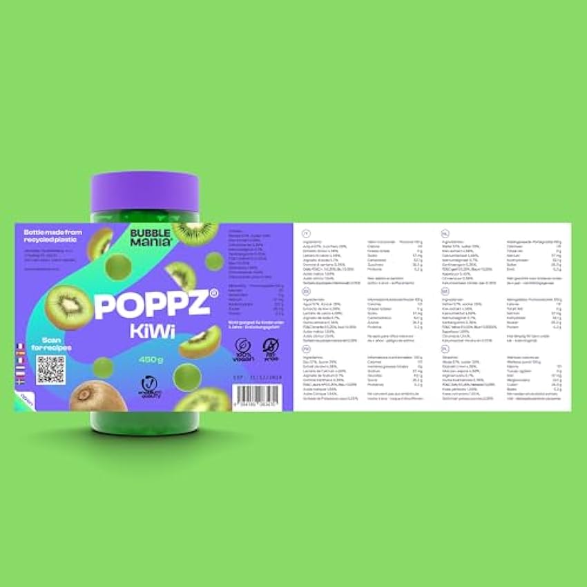 POPPZ Popping Boba Burbujas de frutas para Bubble tea/Té de burbujas - Paquete de Tapioca que revientan frutas de Bubble Mania - Listo para comer (Kiwi) gmoIDjTW