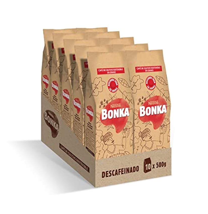 BONKA Café Tostado Grano Descafeinado 500g - 10 paquetes & Café Grano Natural 500g - 10 Paquetes fsF60l0l