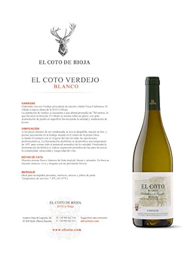 El Coto Verdejo blanco | Vino blanco DOC Rioja | Variedad Verdejo | Fino e Intenso | Caja 6 botellas 750 ml jJ0iuA42