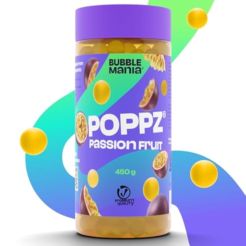 POPPZ Popping Boba Burbujas de frutas para Bubble tea/Té de burbujas - Paquete de Tapioca que revientan frutas de Bubble Mania - Listo para comer (Maracuyá) OAB4VllN