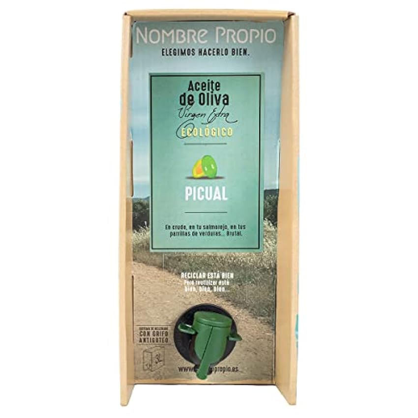 Nombre Propio Aceite de oliva virgen Extra Bio Bag-in Box Formato + Caja de aceite de oliva, 6L (Picual 3L y Picual+Arbequina 3L - Pack de 2) NPtZ2H70