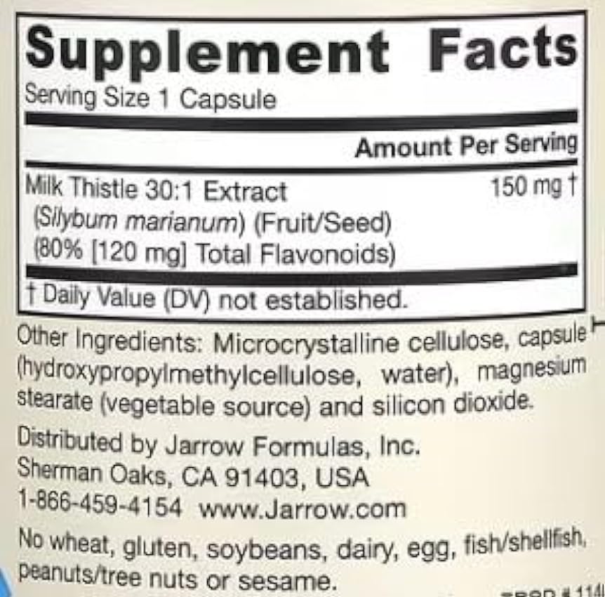 Jarrow Formulas Milk Thistle, 150mg - 200 Cápsulas Vegetales - Salud del Hígado y Antioxidante, Suplemento Natural para Desintoxicación jcElRMdZ