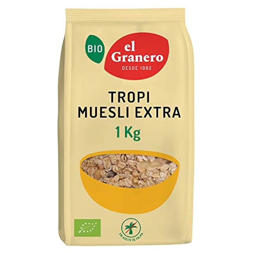 El Granero Integral - Tropi Muesli Extra - 1 kg - Elaborado con Cereales y Frutas Deshidratadas - Gran Fuente de Energía - Ideal para el Desayuno - Apto para Veganos phGLF99j