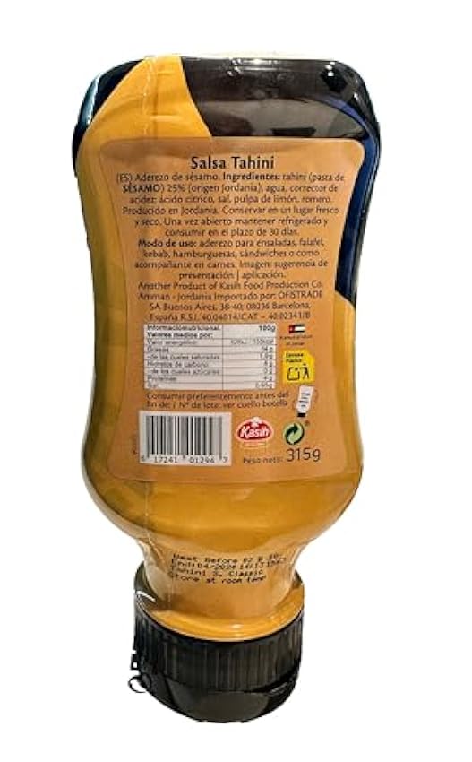 Mézete Salsa Tahini Gourmet, Condimento Cremoso y Delicioso, Originario de Jordania, Producto Natural, Apto para Veganos, 315 g HjQzt8Qx