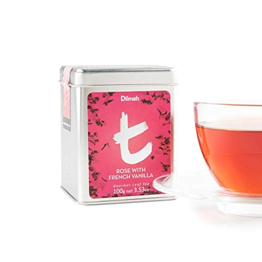 Dilmah Caja de té de hojas sueltas de vainilla con rosa francesa, 100 g – Dilmah excepcional de hoja real té puro Ceilán francés vainila mFCAOuUB