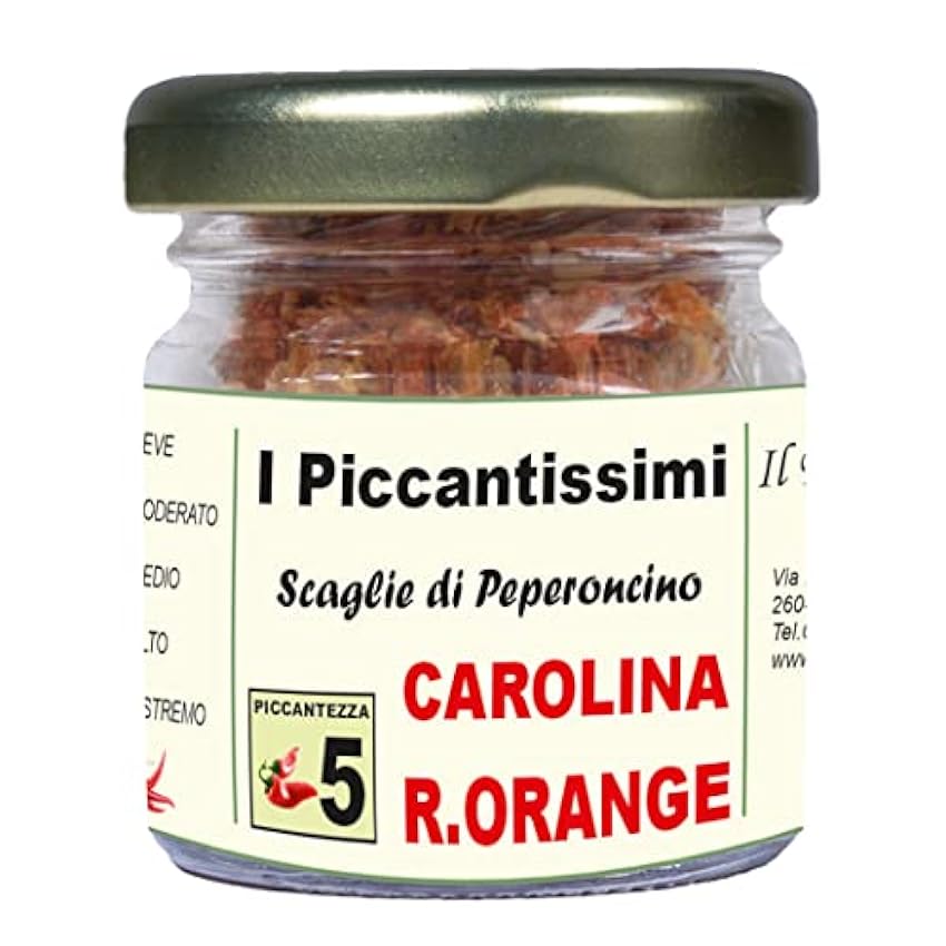 I Piccantissimi - Carolina Reaper Naranja picante en frasco (15gr) Long-life Chilli Flakes - Carolina Reaper pimiento cultivado en Italia (2.000.000 SHU) ipeoTjRW