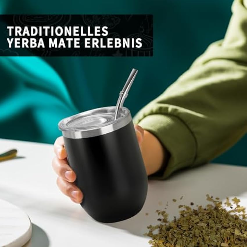 Yerba - Juego de té mate de 230 ml de Yerba (vaso mate) de acero inoxidable con pajita (pajita) para mate, juego de té Yerba Mate fácil de limpiar y muy resistente (madera) nZ75wwAO