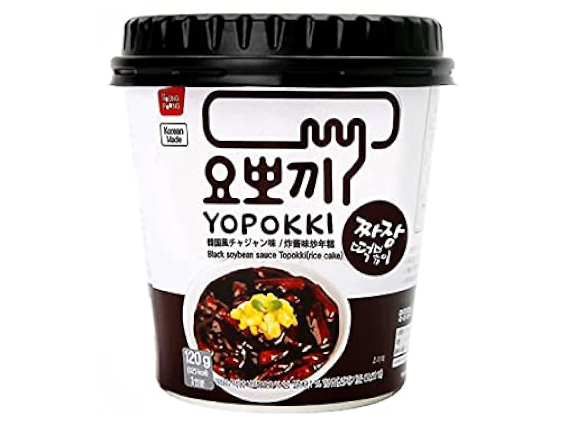 Yopokki - Pastel de arroz en vaso (2 unidades, dulces/picante, con frijoles Jjajang, dulces/picante y granos negros, tarta de arroz coreano, 260 g) Kqe1KAJt