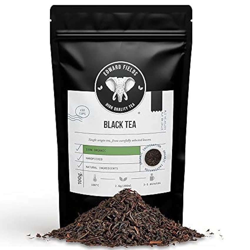 Edward Fields Tea ® - Té negro orgánico a granel de origen único China. Té bio recolectado a mano con ingredientes naturales y ecológicos, 100 gramos. JJPCVHPK