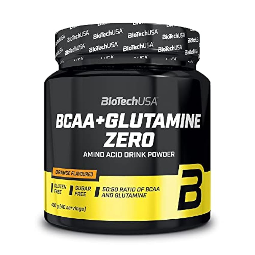 BioTechUSA BCAA + Glutamine Zero | 40 Porciones | Vegano | Sin Azúcar | Sin Gluten | 2:1:1 ratio BCAAs | 480 g | Naranja hsdCTDh4