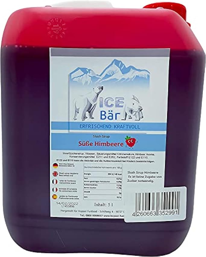 ICE Bär SLUSH Jarabe Concentrado de Frambuesa Dulce Granizado/Slush, SIN AZO, Hielo 5 Litros Rinde 30 Litros de Granizado Rojo 1L (Paquete de 1) o6fhCNdy