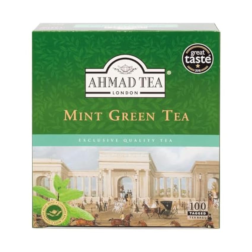 Ahmad Tea - Té verde con menta - Paquete grande - Bolsa de té de doble cámara con cinta de 2 g por porción - 100 bolsitas de té, 200g J66294vs