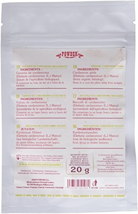Powder Vainas de Cardamomo Ecológico - 2 Paquetes de 1 x 20 gr - Total: 40 gr goV6Y6Wy