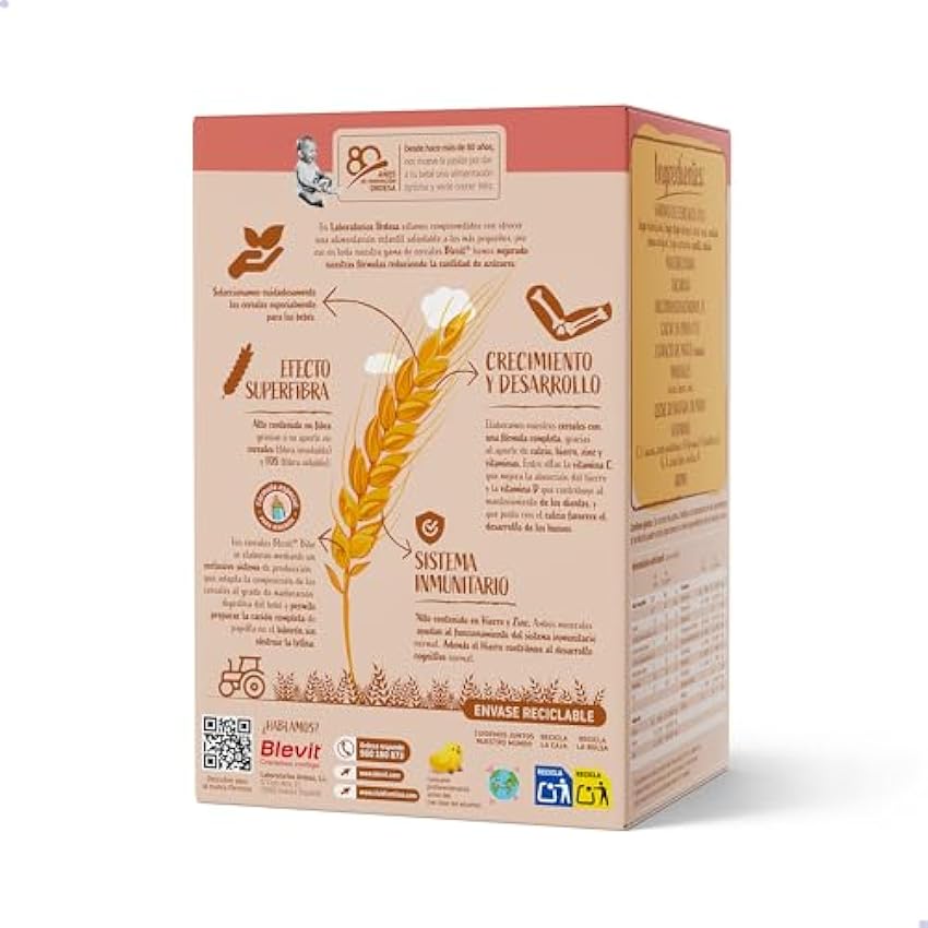 Blevit Bibe 8 Cereales con Cacao - Papilla para Bebé con 14 vitaminas y minerales - Desde los 12 meses - 500g pA657EuU
