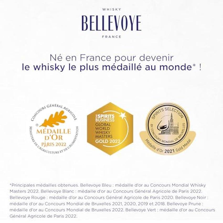 BELLEVOYE - Whisky Triple Malt - Whisky Francés Bellevoye Bleu - Medalla de Oro 2022 Global World Whisky Masters - 40% De Alcohol - 100% Origen Francia - 700 ml I5Xci6TD