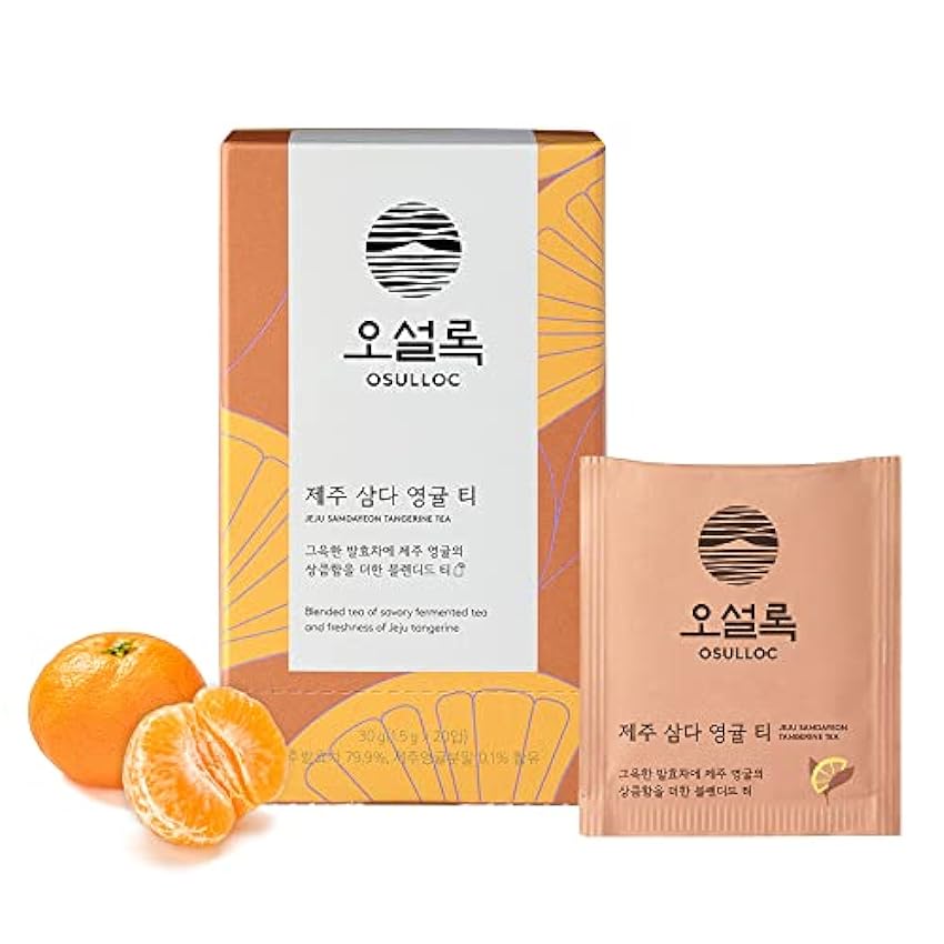 Osulloc Té de mandarina (sabor a mandarina fresca de Jeju), té mezclado premium de Jeju, serie de bolsitas de té 20 unidades, 1,06 oz, 30 g JUhRf6Wj