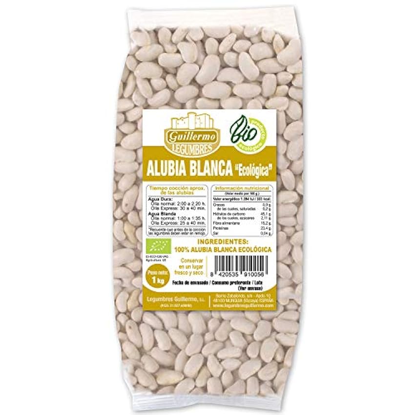 Guillermo | Alubia blanca BIO - Paquete 1kg. | 100% ecológico | Gran fuente de proteínas vegetales, hidratos de carbono, minerales y vitaminas IBkO1elj