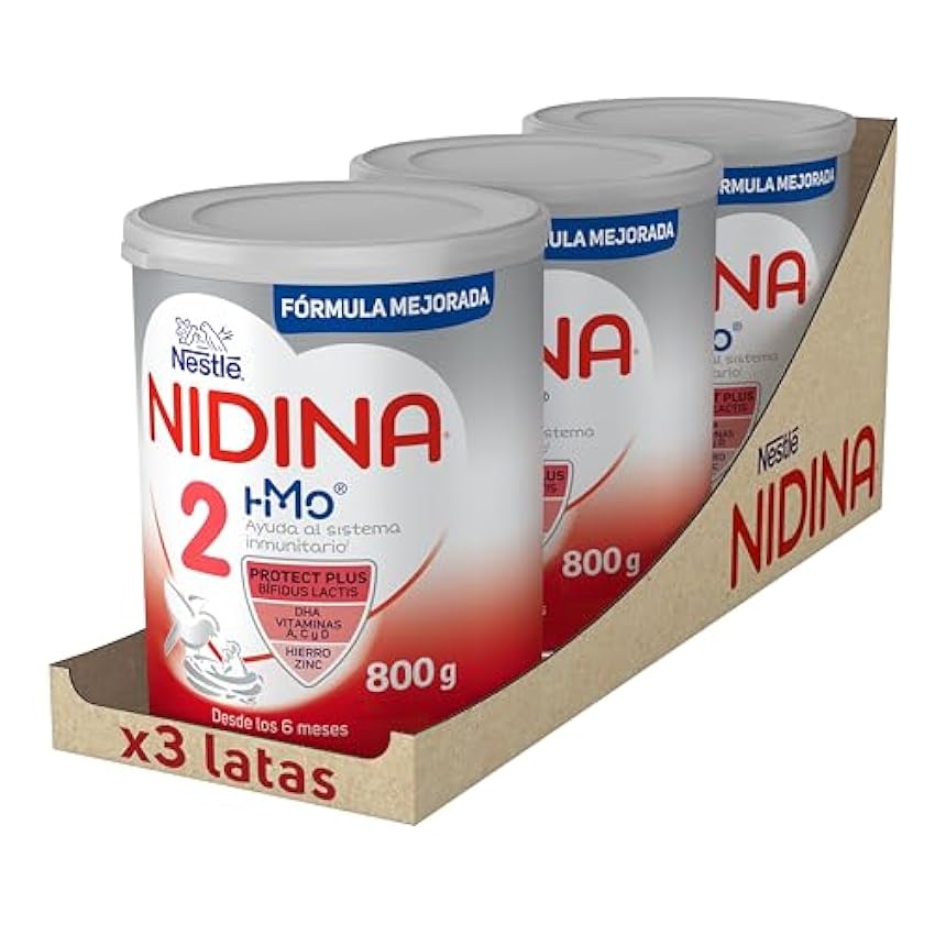 Nestlé Nidina 2- Leche de continuación en polvo para bebés a partir de los 6 meses. Pack de 3 botes de 800 gramos cada uno. oEX0f4Hw