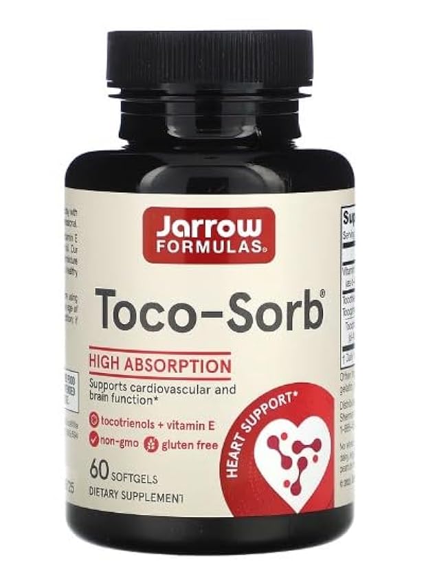Toco-Sorb de Jarrow Formulas - 60 Softgels, Suplemento de Tocoferoles Mixtos para Antioxidantes y Salud del Corazón lmsmJLOp
