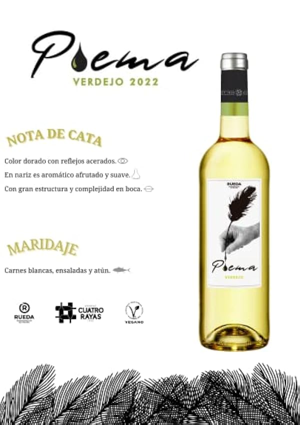 Cuatro Rayas POEMA. Vino Blanco Verdejo D.O. Rueda (6 Botellas x 750ml) lyQF1rHq