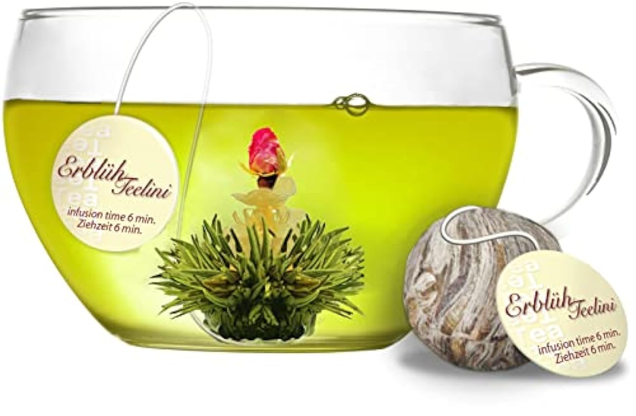 Creano Flores de té Teelini en tamaño taza, set de regalo en caja de madera para té, 12 ErblühTeelini en 4 variedades, té blanco, regalo para mujer, madre, amantes del té Verde jK2T0eXJ