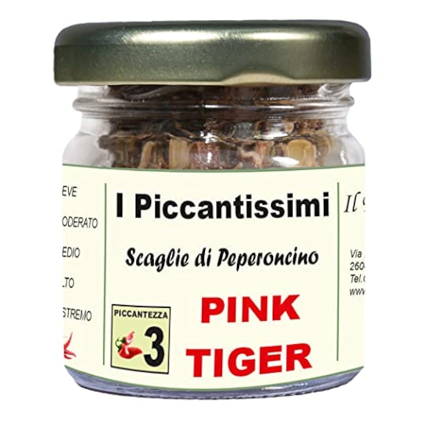 I Piccantissimi - Pimiento picante PINK TIGER en tarro (15gr) - Chili Flakes de larga duración - Chile PINK TIGER cultivado en Italia (300.000 SHU) HGsB1LpY