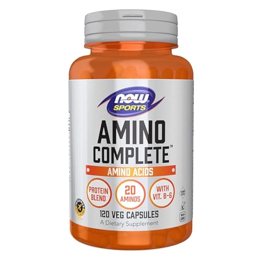 Now Foods, Amino Complete (Mezcla de Aminoácidos), 120 Cápsulas vegetarianas, con BCAA, Probado en Laboratorio, Sin Gluten, Vegetariano, No GMO HHTF9r8H