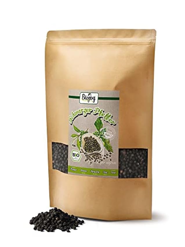 Biojoy Pimienta negra en grano BÍO (1 kg), entera y seca, sin aditivos, para molino, gourmet (Piper nigrum) NIfNl2Nj